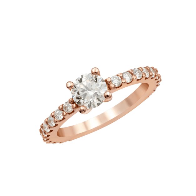 Rose gold Diamond Solitaire engagement ring with diamonds on the side bands