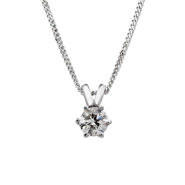 White gold diamond pendant set in claws Flat Curb chain